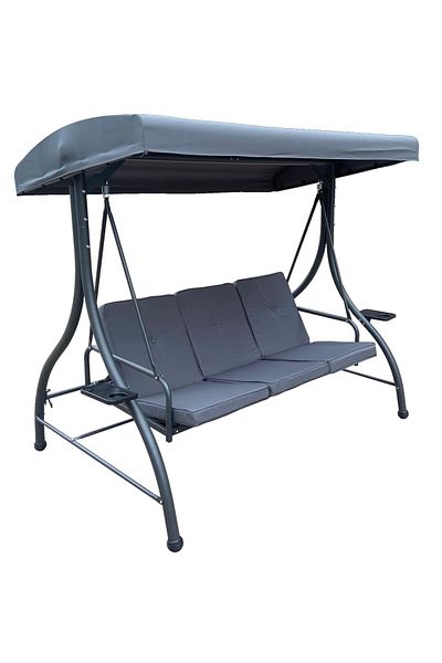 SERSIMO 3-seater garden swing, bed function and cup holder, anthracite, 194x120x174 cm