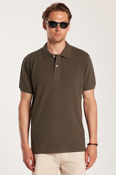 Tudors Men's Regular Fit Classic Cut Cotton Soft Texture Cool Holding Fabric Plain Pique Khaki Polo Neck T-Shirt