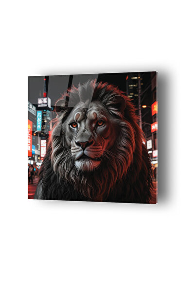 no77decor Portre Aslan Temalı Cam Tablo