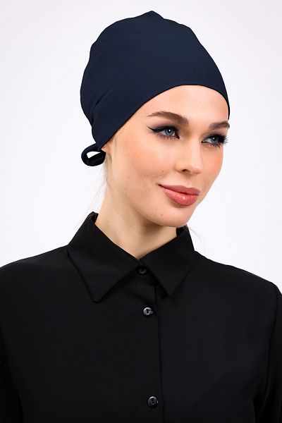 Loggia Άνευ ραφής Petrol Blue Combed Cotton Bonnet Γυναικείο Hijab με δέσιμο