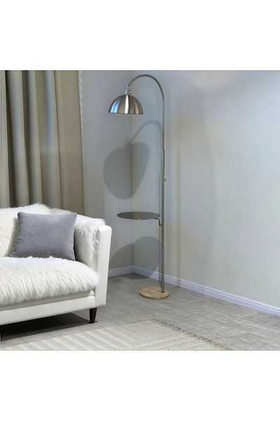 Ebticar Long floor lamp with table, silver color