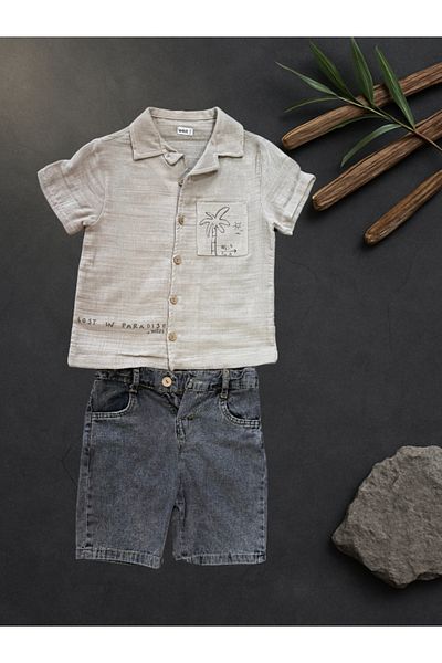 Rhythm Clothing West Kids Muslin Shirt, Denim Shorts Boys Casual Bottom-Top Set
