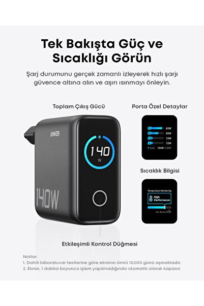 Anker Laptop Şarj Cihazı (140W, 4 Port, PD 3.1) - Koyu Gri - A2697