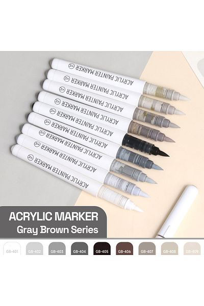 Choice Gray Brown Series Automatic Ink Control Acrylic Paint Markers, 9 pcs Brush Tip Acrylic Paint Pens se