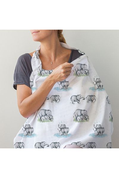 DEUX LAPINS Muslin Baby Breastfeeding Bib - Les Êlêphants