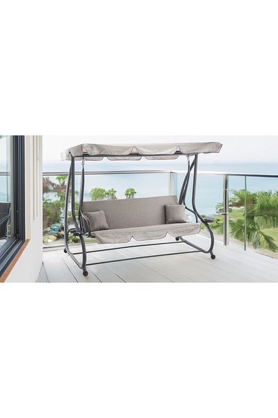 SERSIMO 3-seater garden swing with adjustable canopy, cushions and cup holder, 210x120x170 cm, gray