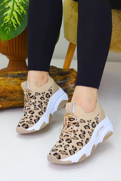 Weynes Women's Beige Leopard Pattern Hidden Heel Shoes Wsb4076