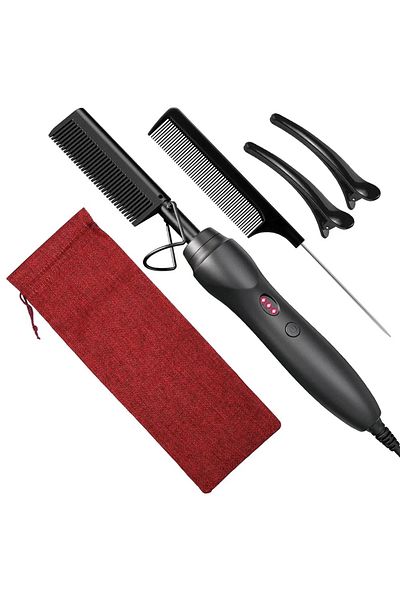 Choice US HeatComb-Black-5pcs Hot Comb Hair Straightener Heat Pressing Combs Portable Ceramic Curling Iron