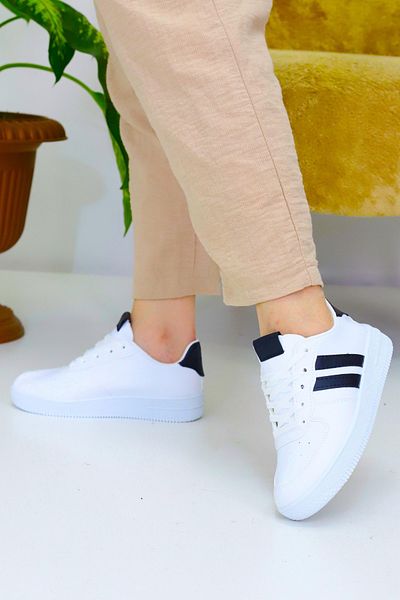 Weynes Unisex Λευκά Μαύρα 2 ρίγες με κορδόνια casual αθλητικά παπούτσια WSB4082