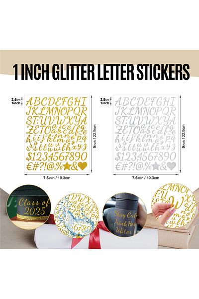 Choice 2pcs 2pcs Golden letter sticker 1-inch waterproof graduation decoration craft gift DIY Golden glit
