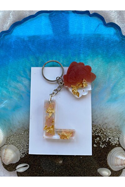 Yopoksi Desing سلسلة مفاتيح بتصميم خاص مطلية بالذهب الإيبوكسي حرف L