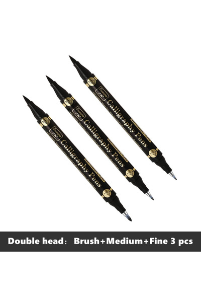 Choice أقلام فرشاة متعددة الوظائف برؤوس مختلطة، 3 قطع، قلم حبر أسود برأس مزدو...