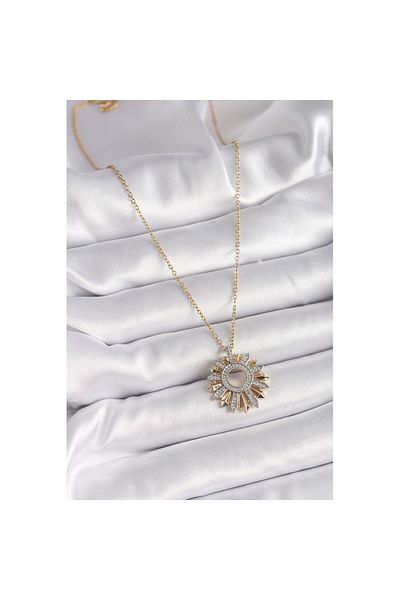 Skygo 316L Steel Gold Color Chain Zircon Stone Mix Color Sun Model Women's Necklace - Tj-Bko9477