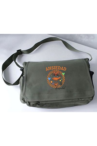 DEEFWEAR Khaki Inverted Face Ansiedad Printed School, Course, Dershane Messenger Bag