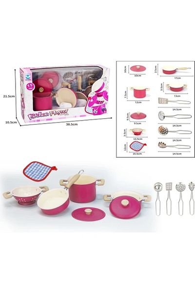 Marsel oyuncak 11 Piece Pink Metal Toy Kitchen Set - Educational Pots and Pans Set for Kids