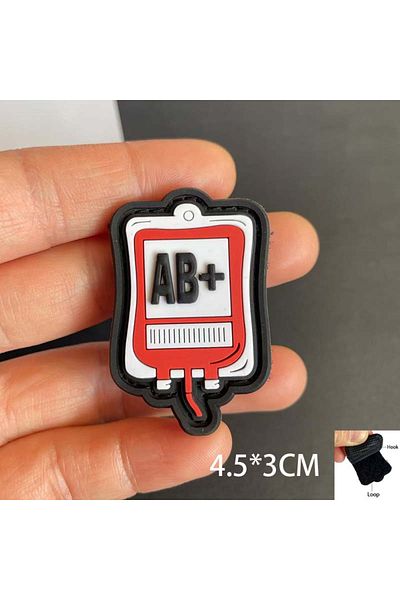 Choice AB 4.5*3CM Blood Bag Blood Type A+ B+ AB+ O+ POS PVC Rubber Emblem Patches with hook and loop,Milita