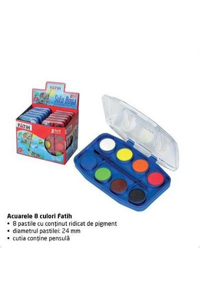 daço Acuarele FATIH cu pensulă, 8 culori, diametrul pensulei 24 mm, culori pentru pictură