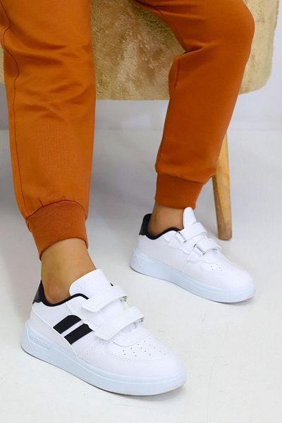 Weynes Copii, alb, negru, cu 2 dungi, cu cârlig și buclă, pantofi sport casual WSB4074