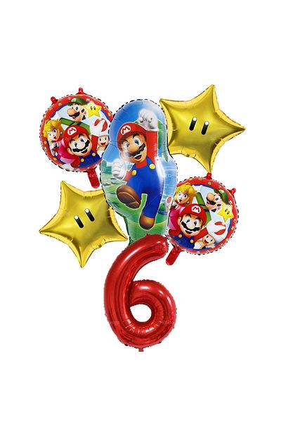 Miniso Other Number-6 6pcs Super Mario Theme 32inch Red Number 1-9 Balloons Set for Children's Birthday Par