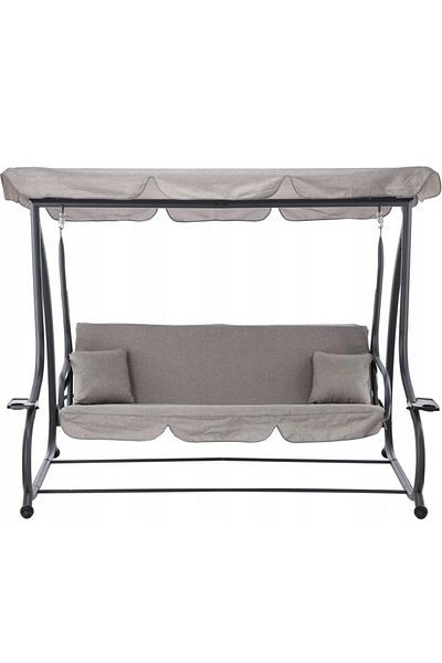 SERSIMO 3-seater garden swing with adjustable canopy, cushions and cup holder, 210x120x170 cm, gray