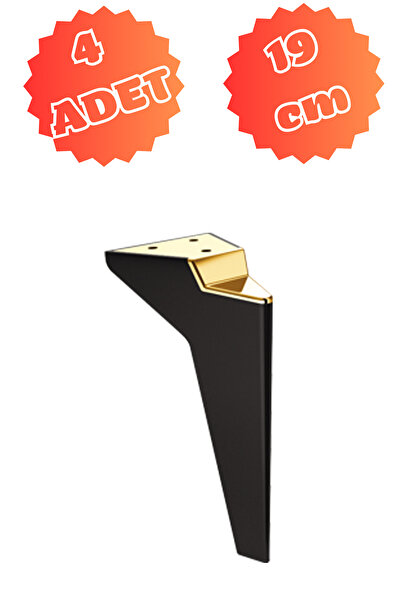 MİSLİNE Platin 19 Cm Mat Siyah - Pirinç K (4 ADET) Mobilya Ayağı ,kanepe Ayağı, Koltuk Ayağı, Ünite Ayağı,