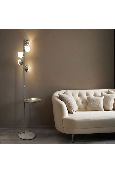 Ebticar Long floor lamp with table, silver color