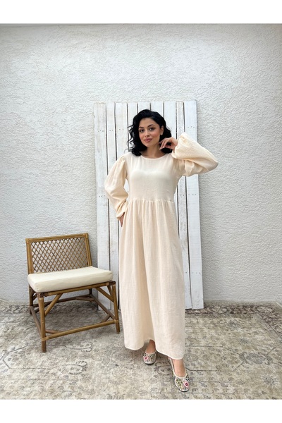 KÜÇÜĞÜM BUTİK Φόρεμα Hijab Cream Muslin Gathered Waist