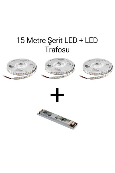 BMG Aydınlatma 15 Metre Şerit Led Led Trafosu Paket Halinde 10 Çip Yüksek Işı...