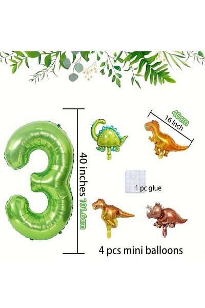 Choice 40inch Number 3 40 英寸 Green Digital Mini Dinosaur Balloon (0-9) Birthday Party Supplies Cute Dinosau