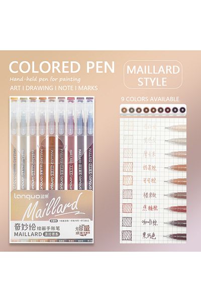 Choice Maillard Style 9 Pcs/Set Morandi Colored Pens Multi Color Drawing Ink Gel Pen Art Marker Liner Stude