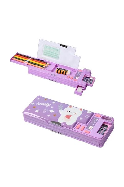 Choice 05 Double Layer Pencil Case Astronaut/Animal Design Pencil Sharpener Pencil Box Plastic With Calcula
