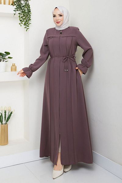 Tesettür Dünyası Λεπτομερής ρίγα Hijab Ferace TSD250199 Dusty Rose