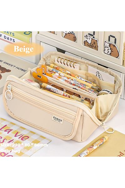 Choice Beige Prism Pencil Case Large Capacity Student Stationery Case Pencil Bag High Value Stationery Bag