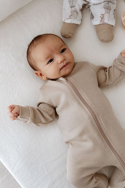Tuğba Kuğu Baby Rompers with Zippered Booties - Pureline Series - Mink