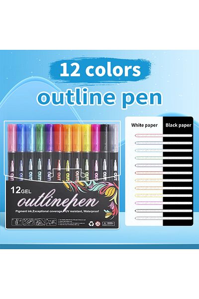 Choice 12 Colors 8/12 Colors Flash Marking Double Line Outline Pen Gel Pen Marker DIY Graffiti Painting Co