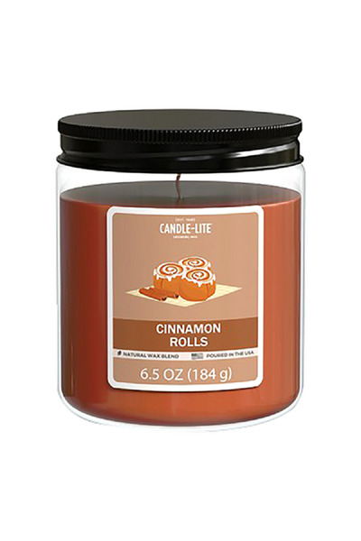 Candle-Lite شمعة معطرة برائحة لفائف القرفة من مزيج الشمع الطبيعي مع غطاء علوي، لون بني، 6.5 أونصة