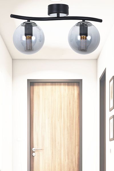 MŞ Aydınlatma Duo Black Chrome 2 Smoked Glass Plafonier Chandelier