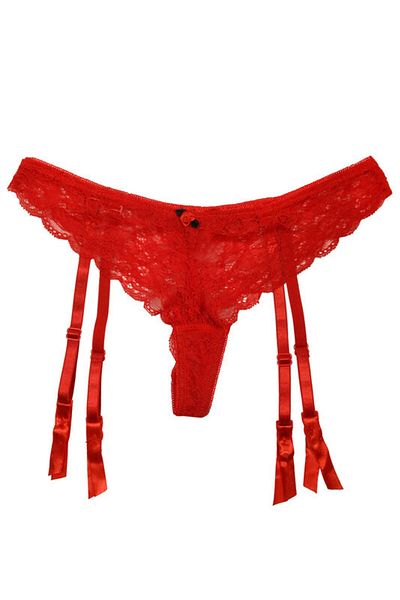 Lemila Garter belt with thong panties, red