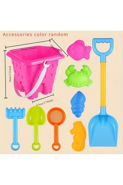 Choice 9PCS Rose Red Children's Beach Toy Set Baby Playing In Water and Sand Large Sand Shovel Beach Bucket