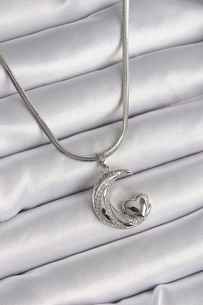 Store 316L Steel Silver Color Italian Chain with Zircon Stone Halil Figure Heart Detail Women's Necklace