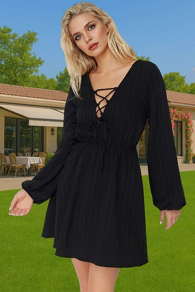 PayBuy Beach Dress Linen Blend Long Sleeve V Neck Mini Summer Professional Look Comfortable Cut