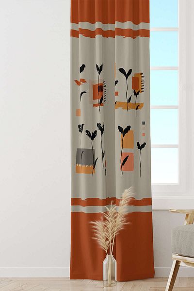 Cango Home Orange Yellow Bohemian Leaf Patterned Digital Printed Curtain 4Kmbs-138-Pr (One Piece)