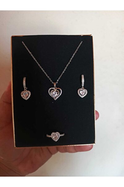 JUPİTER HOME Çelik Küpe Kolye Ve Yüzük Setti Arkadaşa Sevgiliye Dogum Günü Hediyiyesi