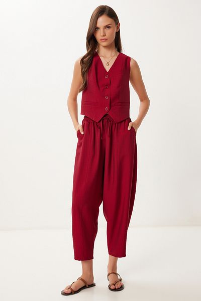 Lovelyİstanbul Set de pantaloni largi Crinkle Vest BORDO LRV0109