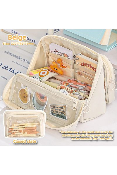 Choice Beige New 9-layer Double-sided Detachable Large-capacity Pencil Pouch Reversible Student Stationery