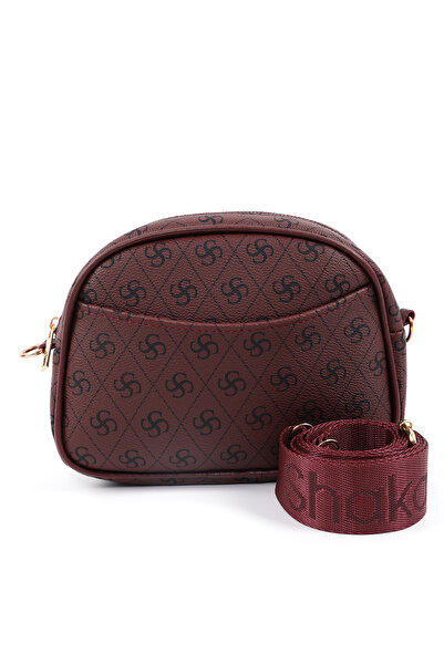 SHAKA Monogram Baskılı Bordo SHK194 Suni Deri Fermuarlı 2 Bölmeli Ayarlanabil...