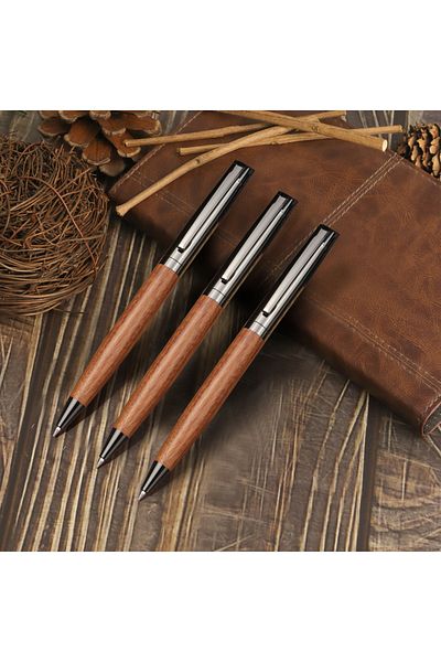 Choice black 3pcs-brown Stylish Wooden Business Ballpoint Pen Set with Gift Box - Elegant Design, Black Ink