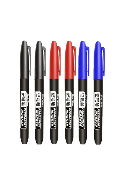Choice 2 Black 2 Red 2 Blue 6 PCS Permanent Marker Pen Manga Drawing Markers Black Blue Red Waterproof Ink