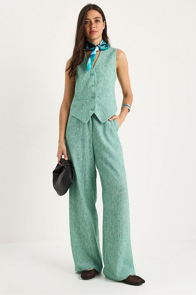 Bianco Lucci Women's High Waist Pants Vest Lined Bottom-Top Set 9257 60281047