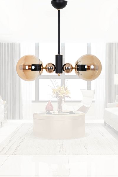MŞ Aydınlatma Orbic Black Gold 2 Honey Glass Chandelier